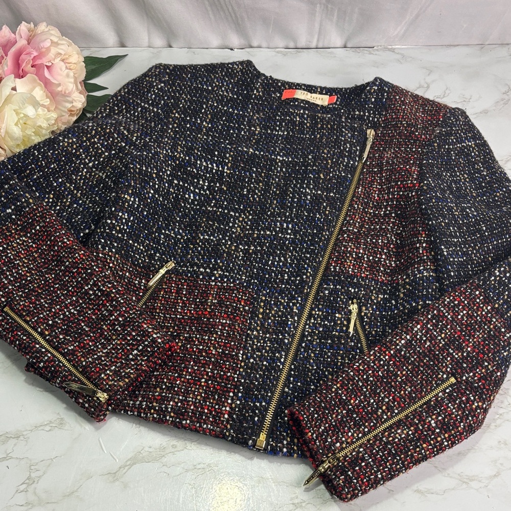 Ted Baker Phebbe Boucle Jacket in a multi-color tweed material Ted Size 1/US 4